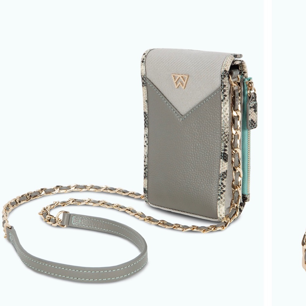 Elegant Gray Crossbody Bag with Gold Chain